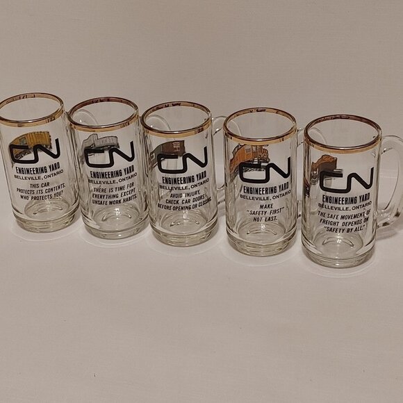 CN Rail Safety Award LOT of 5 Glass Steins CANADIAN NATIONAL Transport Company - Picture 1 of 11